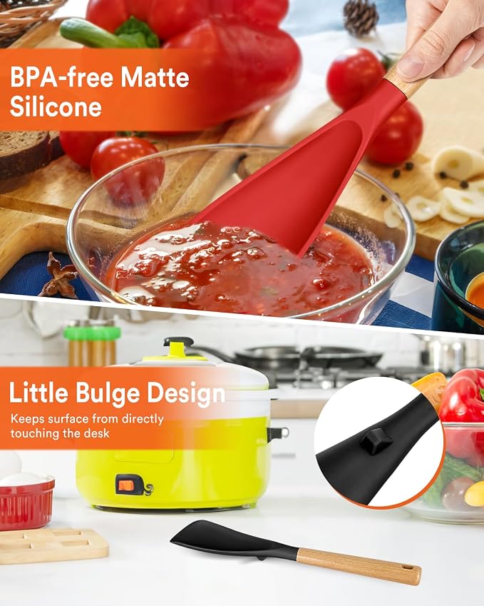 Cooking Spoon for Nonstick Cookwares, Wood Handle Spoon for Mixing, and Scrape - Image 5