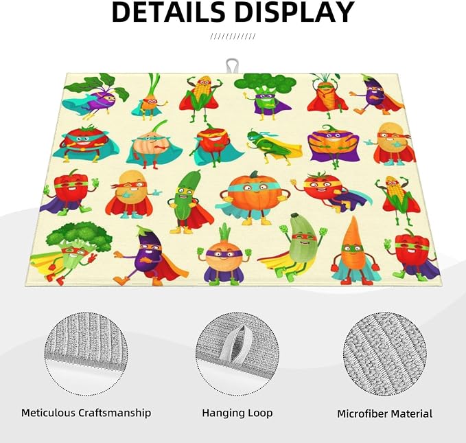 Colorful Cartoon Vegetable Dish Drying Mats, 18 x 24 inch Absorbent Microfiber - Image 5