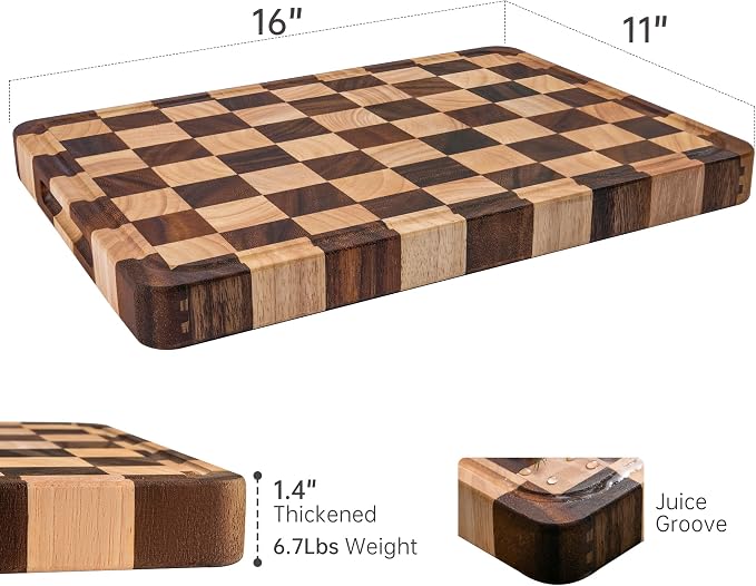 Checkered Cutting Boards for Kitchen, Acacia Wooden Chopping Board - Image 6