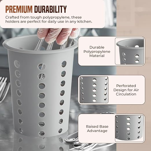 OCS Parts Perforated Utensil Drying Cups | Gray | Set of 3 | Plastic Flatware - Image 4