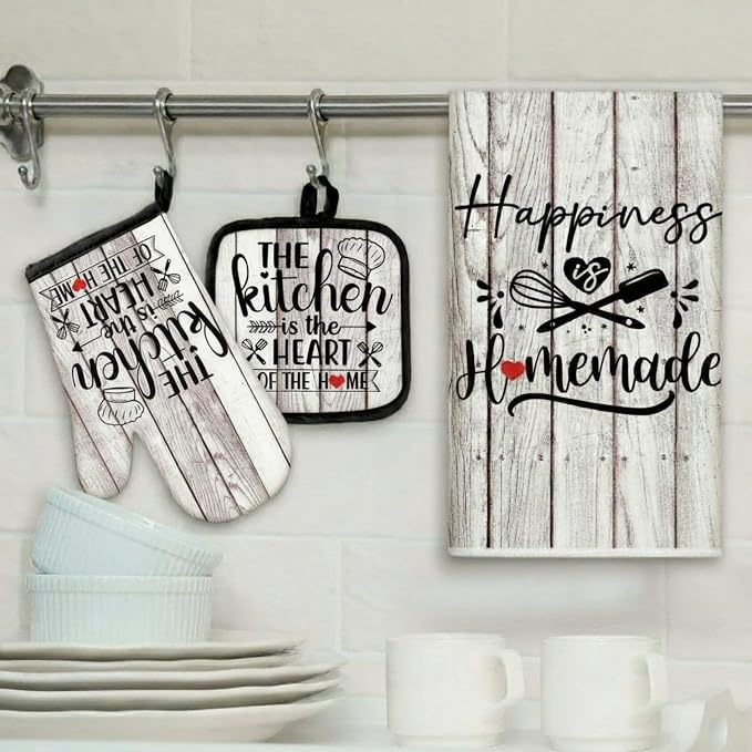 Sratte 6 Pcs Kitchen Decor Accessories Set Farmhouse Towels Pot Holders Oven - Image 7