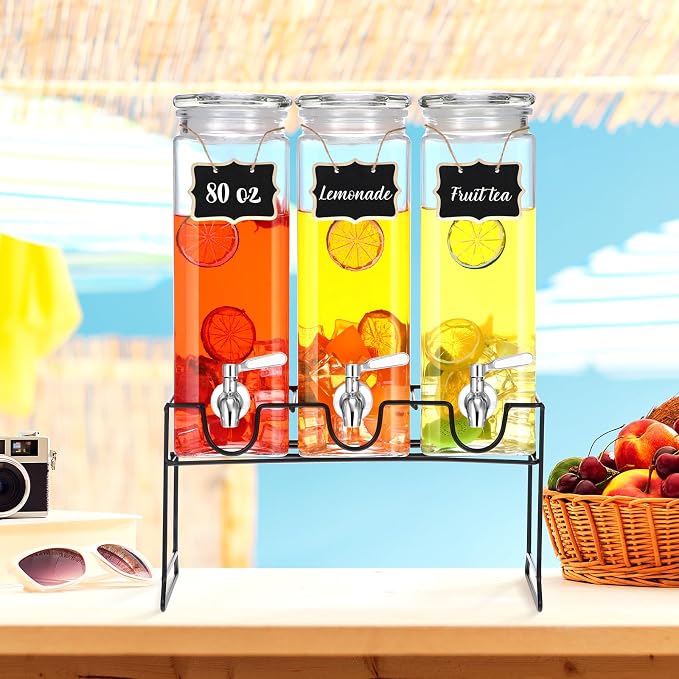 3 Pack 80 oz Tall Glass Drink Dispenser - Image 5
