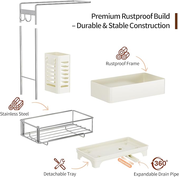 MOUKABAL Sponge Holder for Kitchen Sink, 2-Tier Sink Caddy Organizer - Image 3
