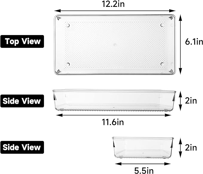 5 Pack Clear Plastic Drawer Organizer Tray Cutlery Utensil Makeups Drawer - Image 2
