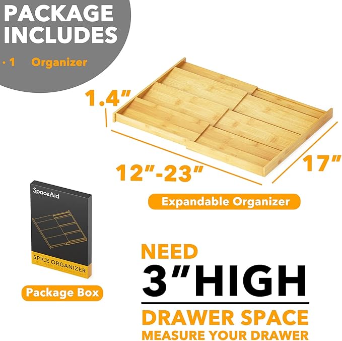 SpaceAid Bamboo Spice Drawer Organizer, Expandable 4 Tier Spices Rack - Image 5