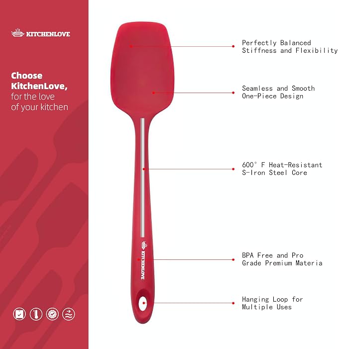 KITCHENLOVE Premium 600°F Heat Resistant 5 Piece Silicone Spatula Set - Image 3
