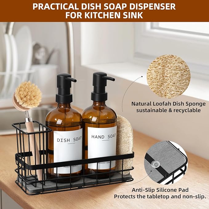 Dish Soap Dispenser for Kitchen, 16.9 fl oz Amber Hand and Dish Soap Dispensers - Image 6