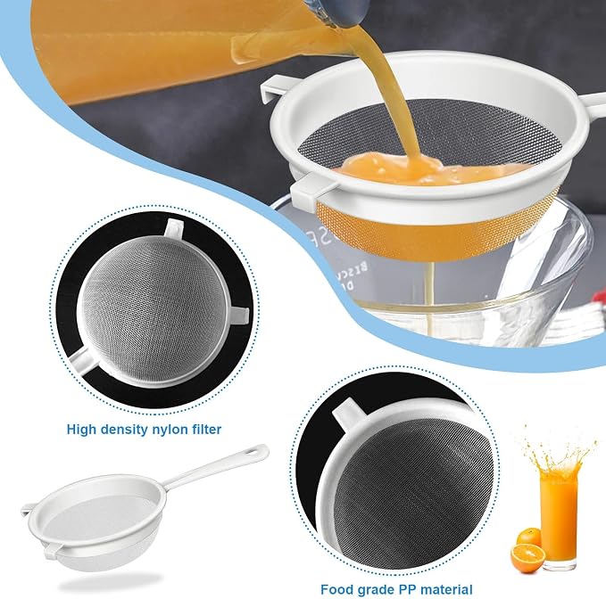 3 Pcs Plastic Nylon Fine Mesh Kefir Strainer Set - Image 4