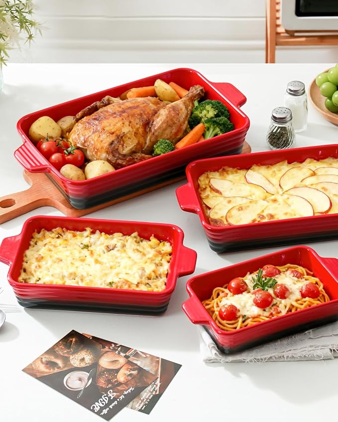 Casserole Dishes For Oven, Heat-Resistant Ceramic Bakeware Set Of 4 Rectangular - Image 6