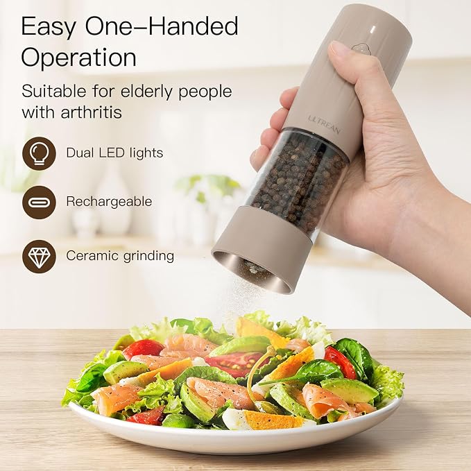 Ultrean Pepper Grinder, Electric Salt and Pepper Grinder Shaker - Image 2