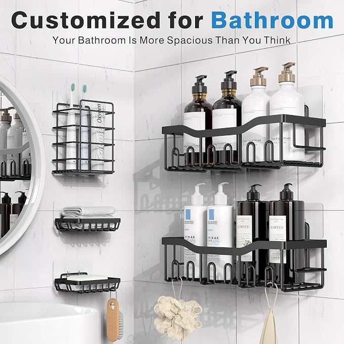 EUDELE 5-Pack Rustproof Stainless Steel Shower Caddy Set– No Drill Adhesive - Image 2