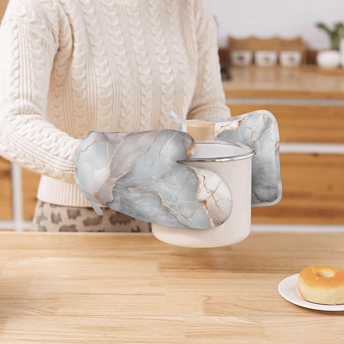 Oven Mitts and Pot Holders Gray Pastel Pink Marble Absstract Silicone Kitchen - Image 7