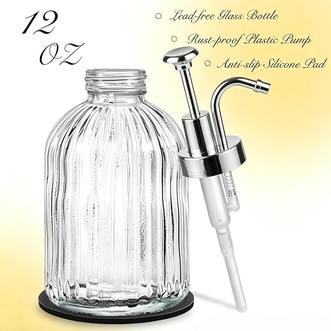 SheeChung Clear Glass Soap Dispenser, 12 Oz Liquid Hand Soap Dispenser - Image 2