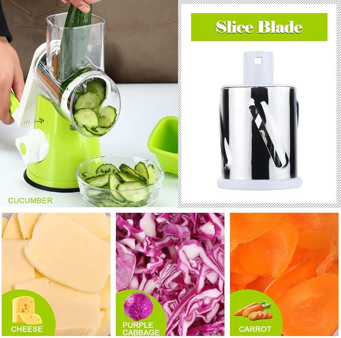 Ourokhome Rotary Cheese Grater Hand Crank, Kitchen Shredder Speed Mandolin - Image 5