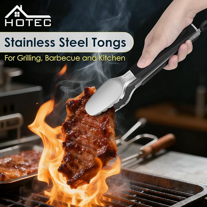 Hotec Stainless Steel Kitchen Tongs, Locking Metal Food Tongs - Image 2