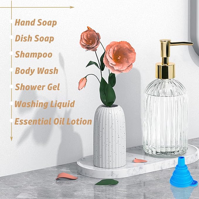 14Oz Gold Pump Glass Soap Dispenser, - Image 6