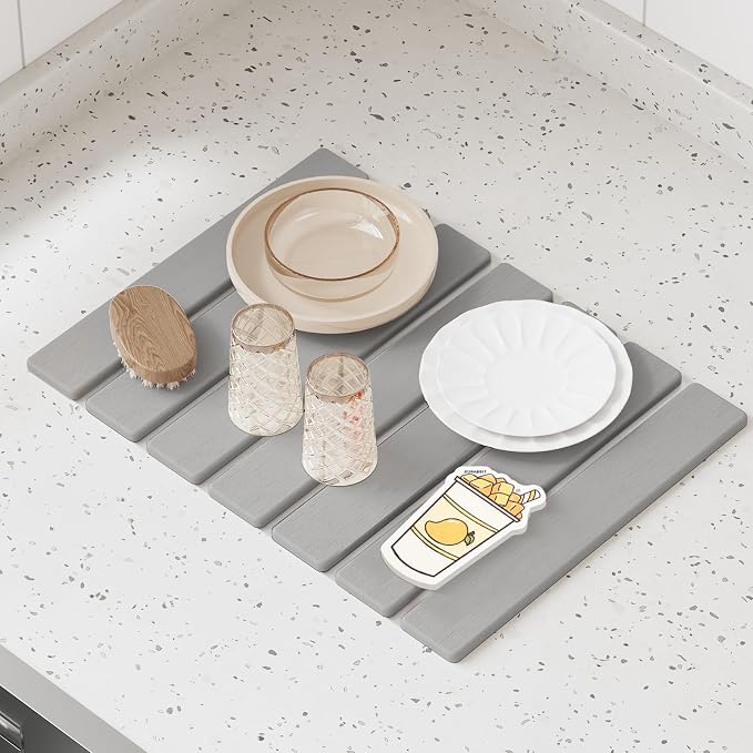 Stone Dish Drying Mat for Kitchen Counter, 15.5''x11.8'' Foldable Quick Dry - Image 7