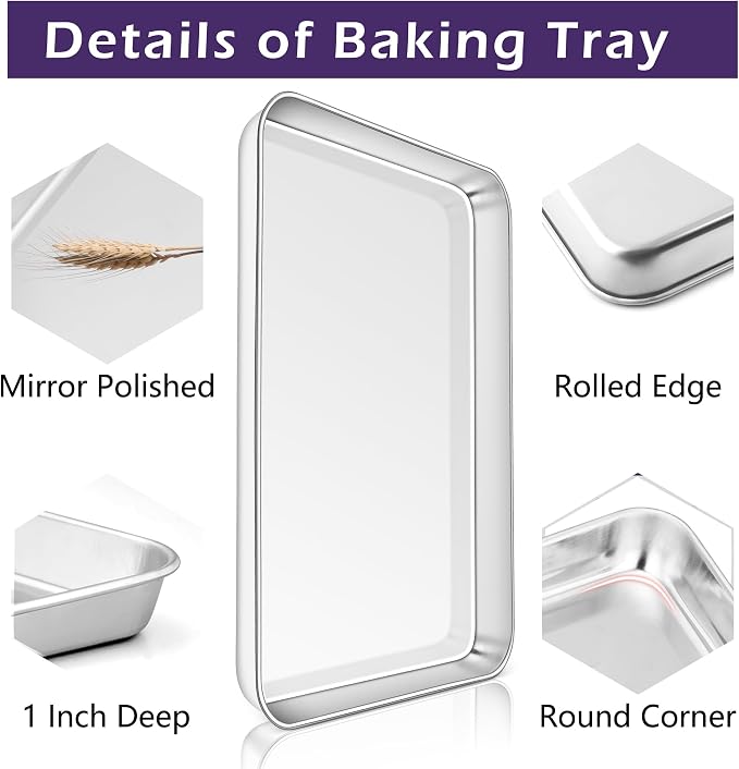 TeamFar Toaster Oven Pan Set of 2, Stainless Steel Toaster Oven Baking Tray - Image 3