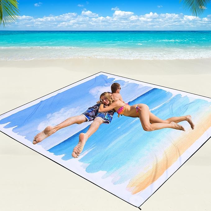 WIWIGO Beach Blanket Waterproof Sandproof Beach Mat 79" X 83"/10'x9'for 2-8 by WIWIGO