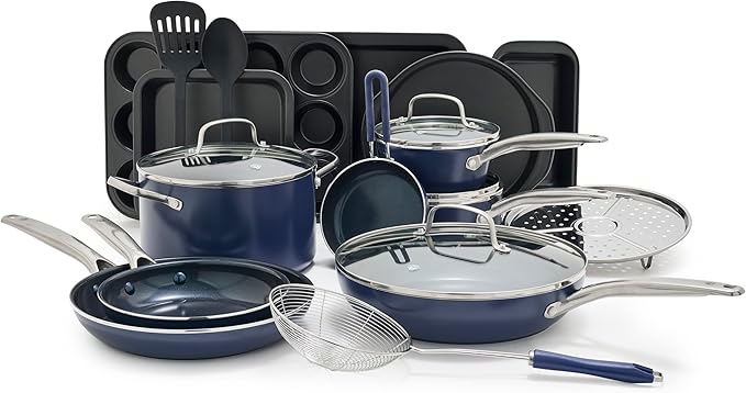 Blue Diamond 20 Piece Nonstick Cookware Set, Diamond Ceramic Pots & Pans by BlueDiamondCookware