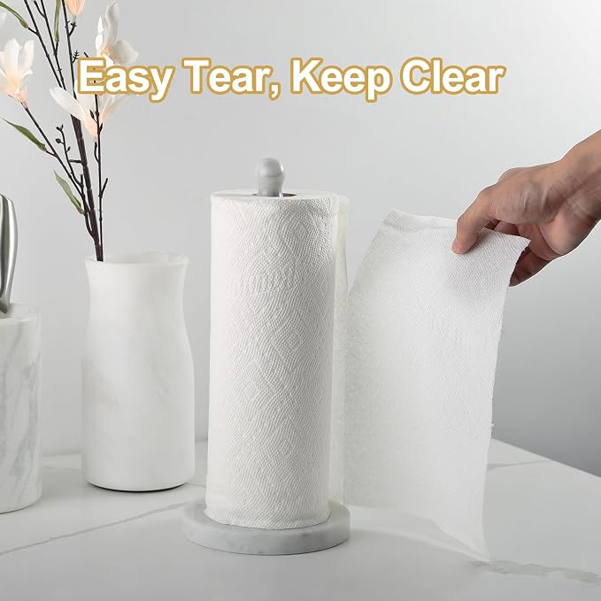 Koville Carrara Marble Paper Towel Holder Countertop, 6“ Genuine Stone Paper - Image 4