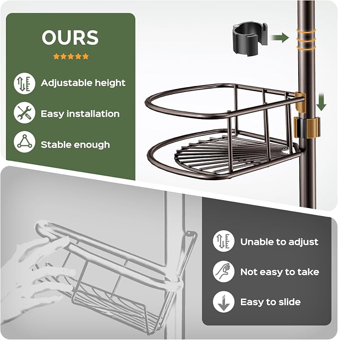 HAMITOR Corner Shower Caddy Tension Pole: 4-Tier Rust-Resistant Adjustable - Image 3