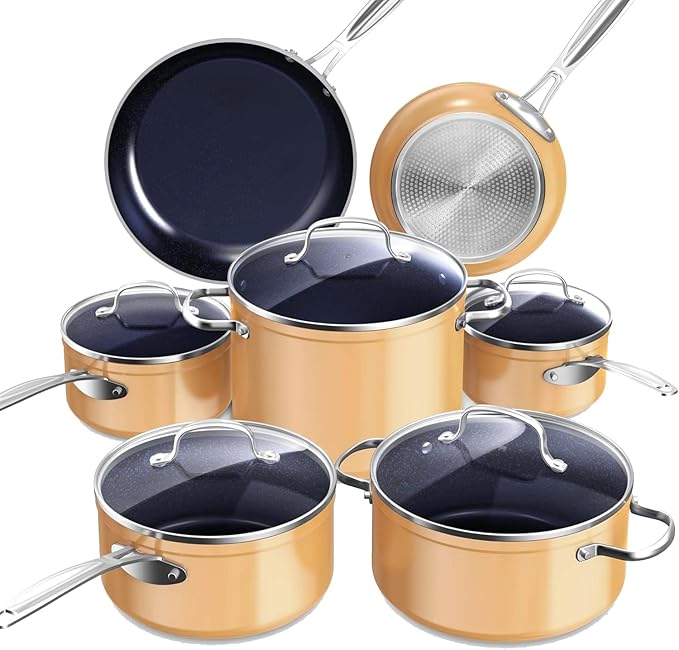 Nuwave Healthy Duralon Blue Ceramic Nonstick Cookware Set, Diamond Infused by NuWave