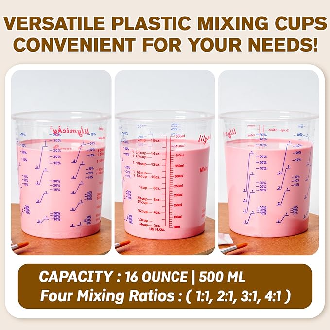 16 oz Plastic Mixing Cups, 100 Pack 16 oz Disposable Measuring Cups - Image 8