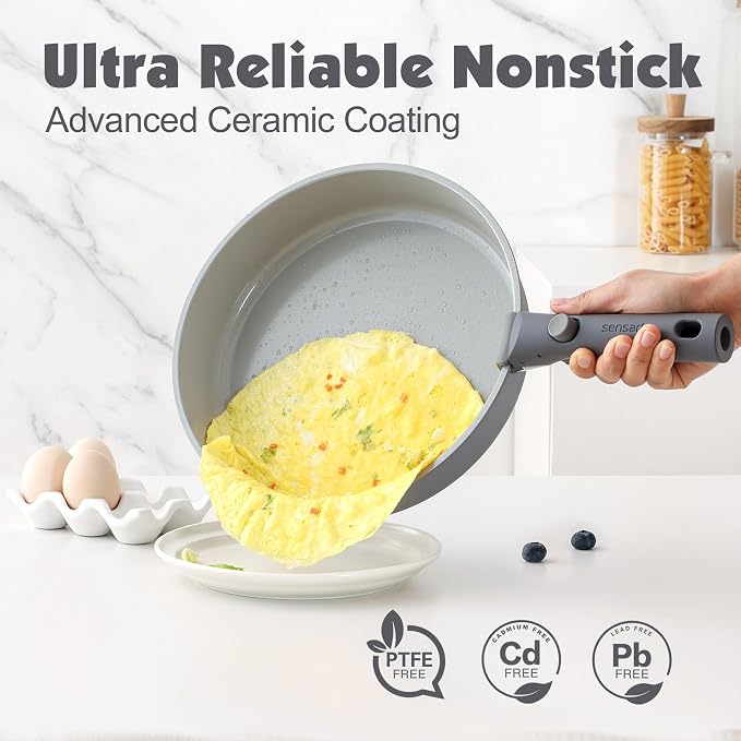 SENSARTE 24 Piece Ceramic Pots and Pans Set, Nonstick Detachable Handle Cookware - Image 4