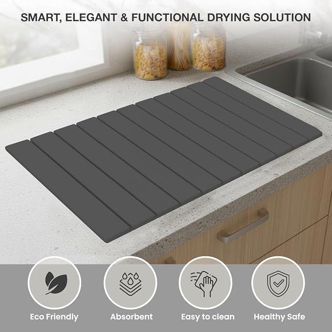 Large Stone Drying Mat for Kitchen Counter | 24"x16" | Fast Drying Collapsible - Image 2