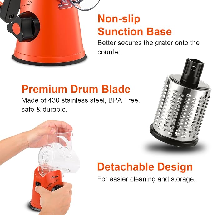 Geedel Rotary Cheese Grater, Kitchen Mandoline Vegetable Slicer - Image 6