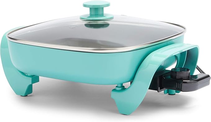 GreenLife 12" 5QT Square Electric Skillet, Glass Vented Lid, Ceramic PFAS-Free by GreenLife
