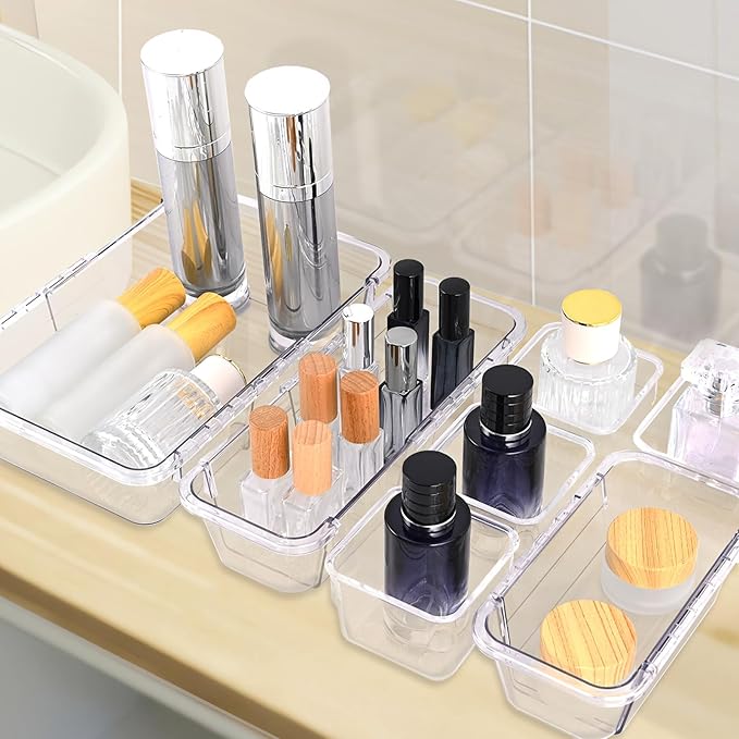 14 Pcs Clear Drawer Organizer, Adjustable Drawer Storage Box, 3-Size Desk - Image 6