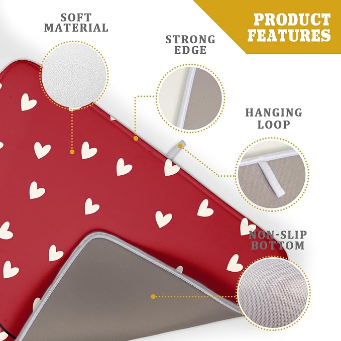 Giwawa Red Hearts Dish Drying Mat 18"x24", Valentines Day Symbol of Love Dish - Image 4
