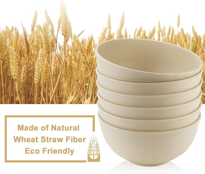 Wheat Straw Bowls 60 OZ Large Salad Bowl Set of 6, Microwave and Dishwasher - Image 3