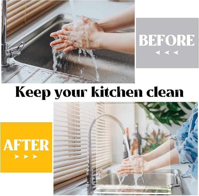 Vesici 2 Pcs Clear Acrylic Sink Splash Guard Freestanding Panel Barrier - Image 3