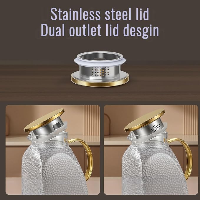 Glass Pitcher With Lid and Spout, 1.8 Liter 60 oz Glass Pitchers With Handle - Image 7