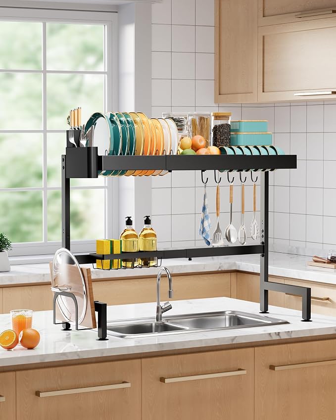 Sakugi Over The Sink Dish Drying Rack, Expandable 2-Tier Stainless Steel - Image 8