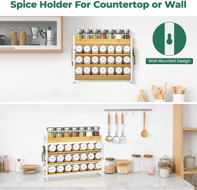 EsLuker.ly Spice Seasoning Rack Organizer Kitchen Countertop, 4 Tier Bamboo - Image 6