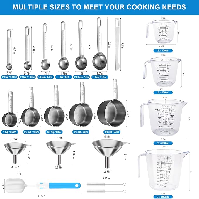 Measuring Cups and Spoons Set 26 Piece, 11 Stainless Steel Nesting Measuring - Image 2