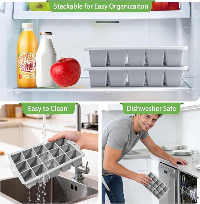Silicone Ice Cube Tray with Locks Lids 4 Pack, Easy Release Flexible 15 Square - Image 6