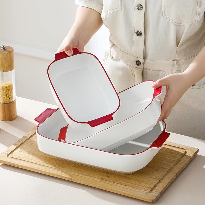 MALACASA Casserole Dishes for Oven, Ceramic Baking Dishes Set of 3, Rectangular - Image 9
