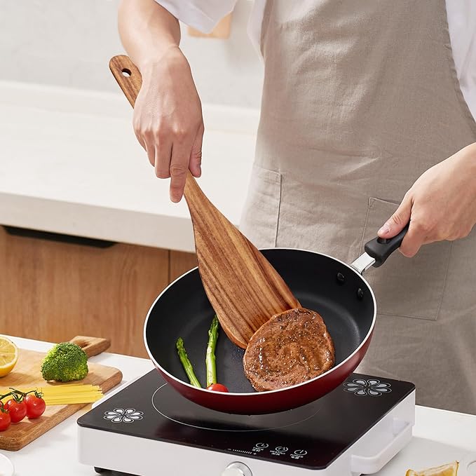 6 Pack Teak Wooden Spoons for Cooking Utensil Set Best Wood Non Toxic Spatula - Image 7