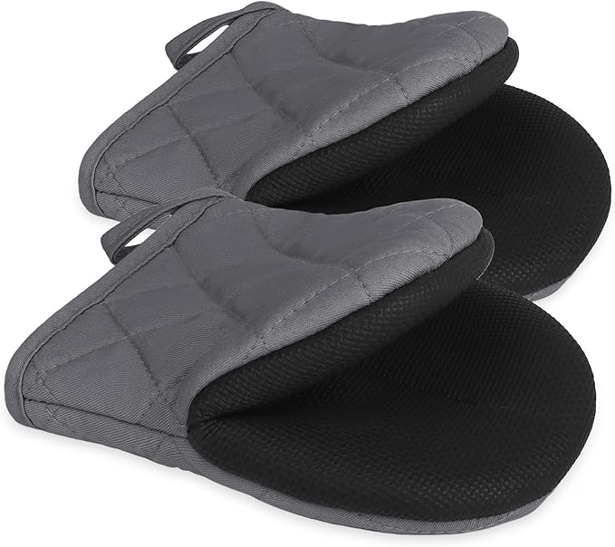Short Oven Mitts, Heat Resistant 500°F, Silicone Grip Kitchen Gloves, Non-Slip by GOLDMEET