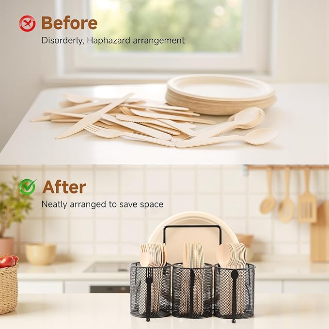 Metal Utensil Caddy Silverware Holder, Paper Plate Holder Cutlery Container - Image 5