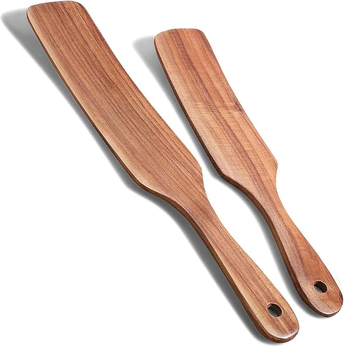 Spurtle Set, Natural Acacia Wooden Kitchen Utensils Set of 2, Wooden Spoons by TEZZ