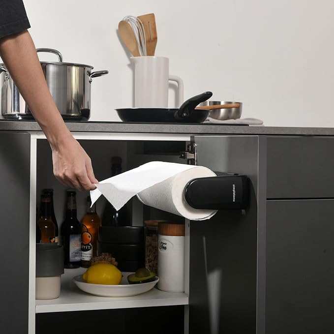 simpletome Paper Towel Holder Under Cabinet or Wall Mount ONE Hand Operation - Image 7