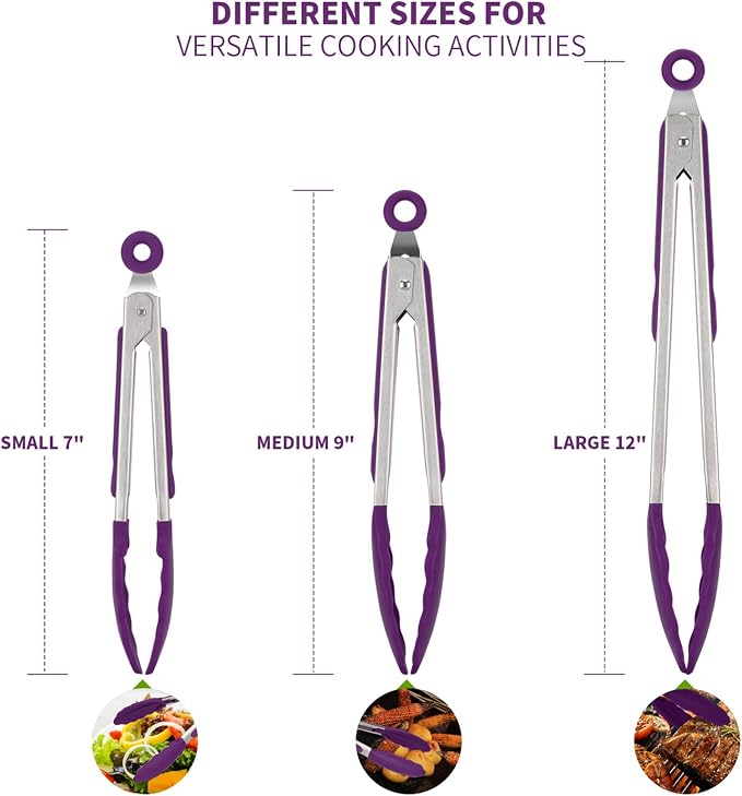 U-Taste Kitchen Tongs, 7/9/12 inches Cooking Tongs, - Image 2