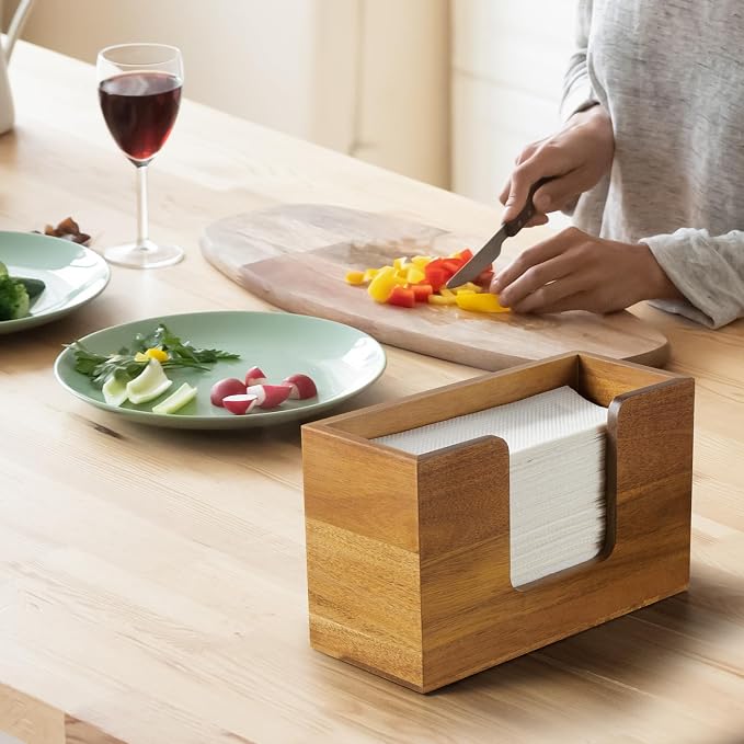 Paper Towel Dispenser Countertop, Acacia Wood Folded Paper Hand Towel Holder - Image 6