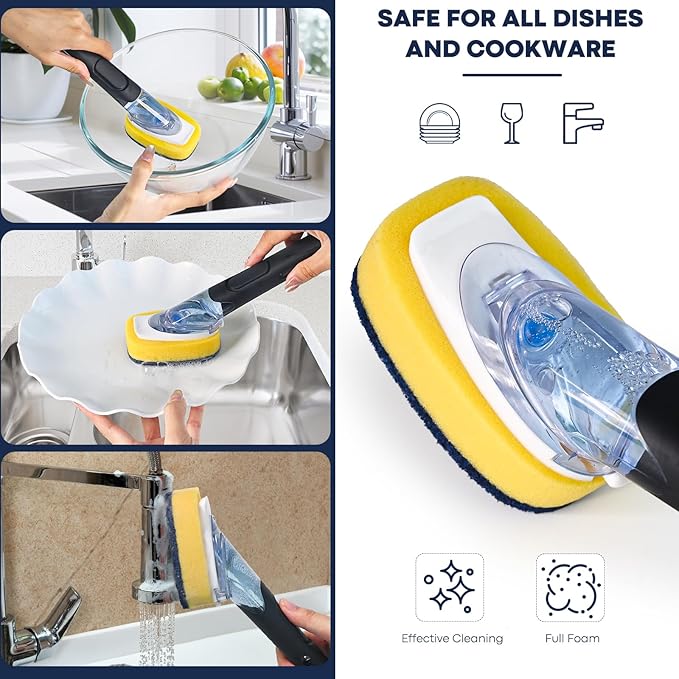 Dish Brush with Soap Dispenser Storage Set with 2 PCS Sponge Refills & Holder - Image 5